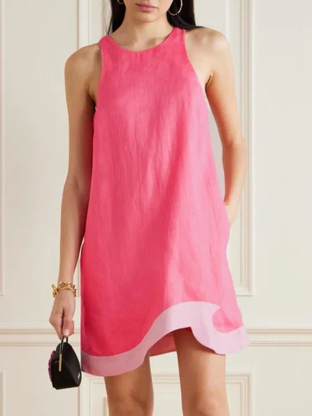 STAUD Allori Dress 100% Linen Size Med Paradise Coral Pink Pearl New! - Picture 1 of 10